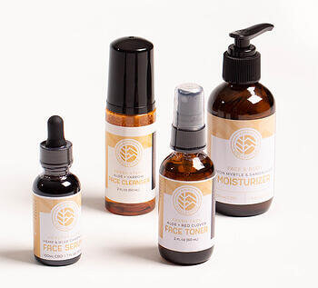 A collection of Amavi Skincare products showing and example of photography lighting