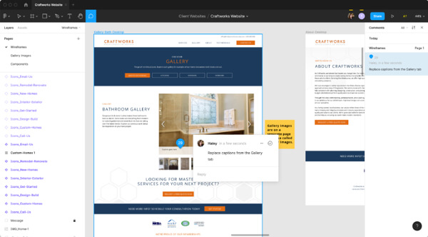 An example of a website being designed in Figma