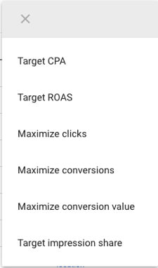 A screenshot showing how to select a bid strategy